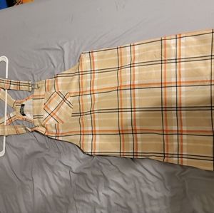 Jolie & Joy Overall Checkard Dress Size Large. Tan, orange, white, black